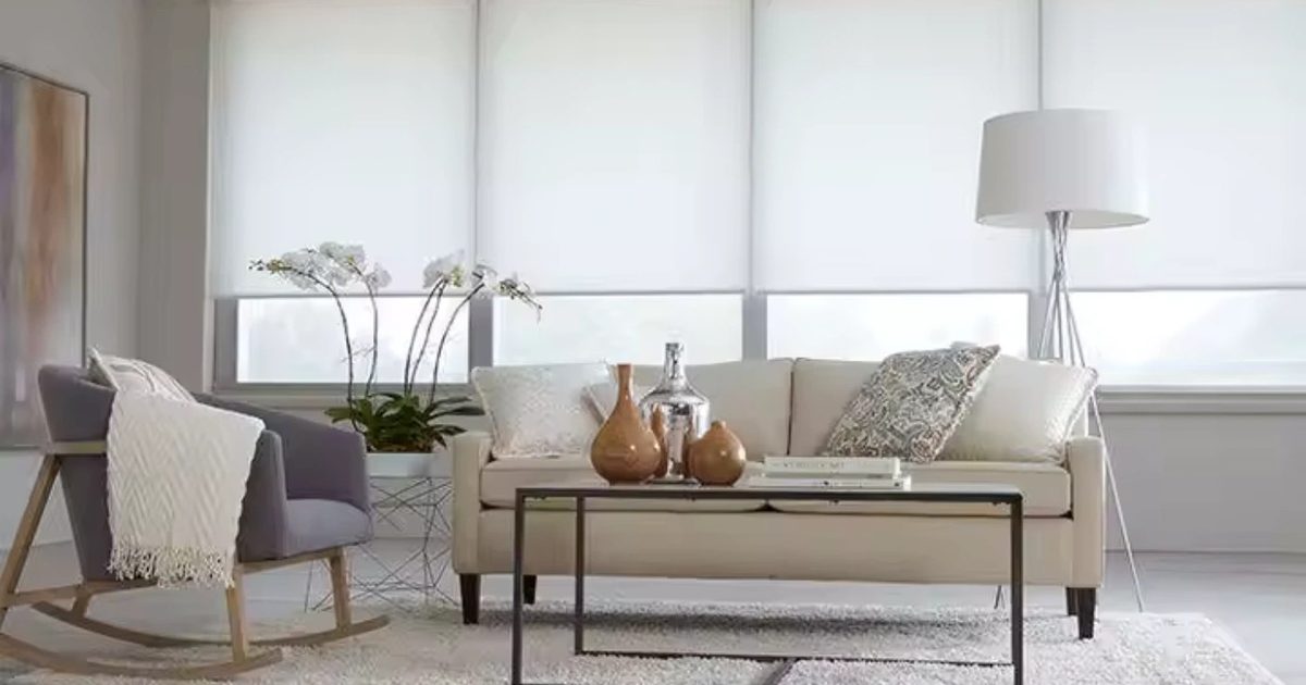 Bright Central Florida living room window glowing with afternoon sunlight through light-filtering shades